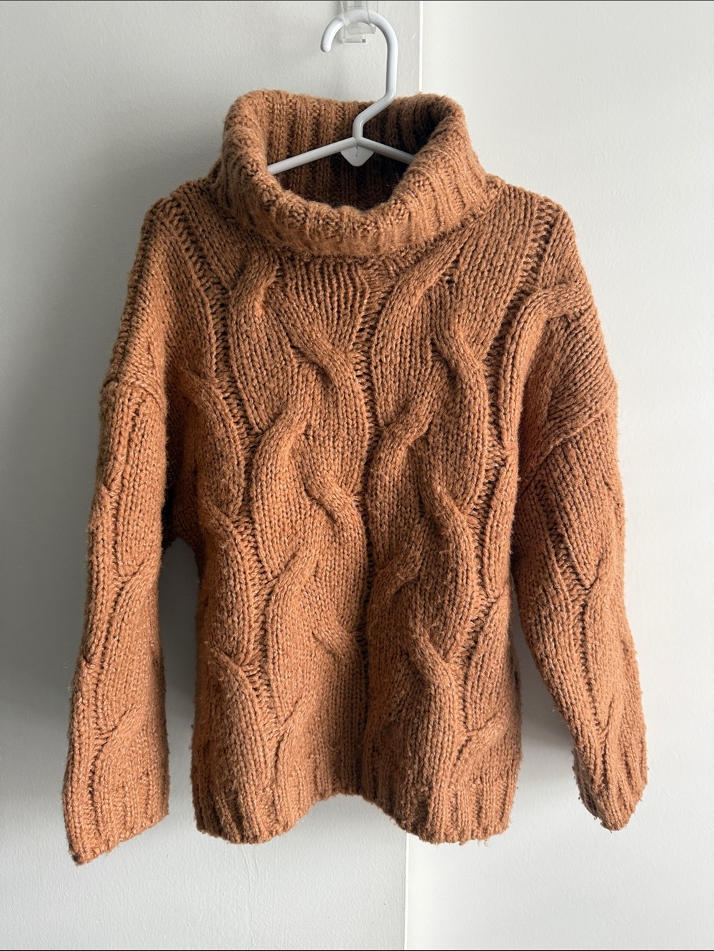 Zara Cable Knit Turtleneck Sweater - Rust Brown
